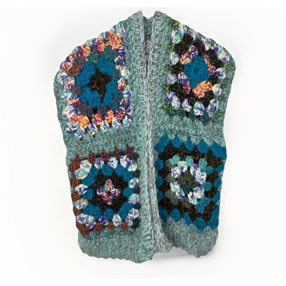Handmade Luxury Hand Dyed Merino Wool And Acrylic Hand Crochet OOAK Granny Vest